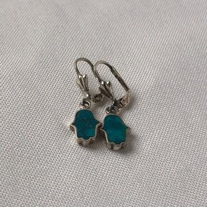 Turquoise and silver Hamsa Hand earrings
